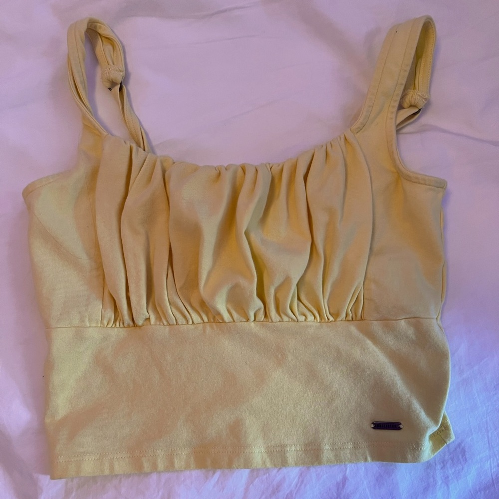 Hollister Ruched crop cami, light yellow, size: s